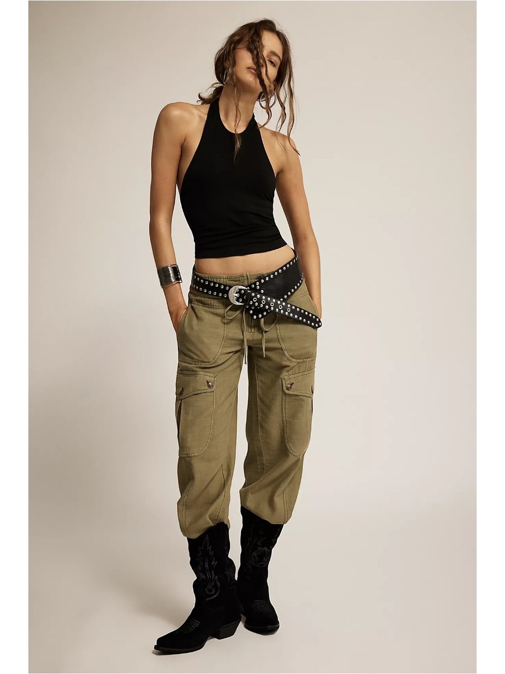 Free People Park Ave Pull On Cargo Pants in Army Green Size XL NWT 90s Bohemian